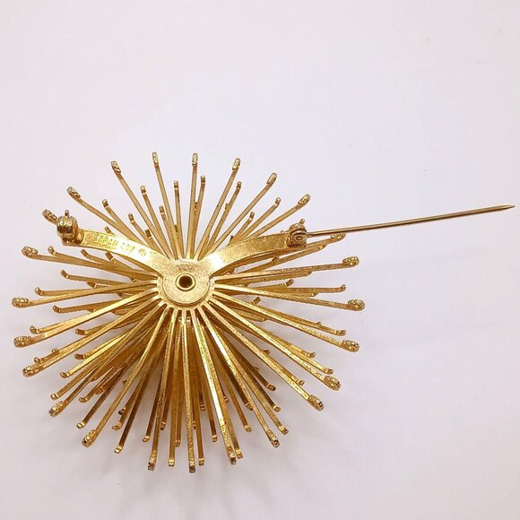 Sarah Coventry Brooch Gold Tone Metal Starburst Amber Rhinestone Center Vintage - Picture 7 of 10